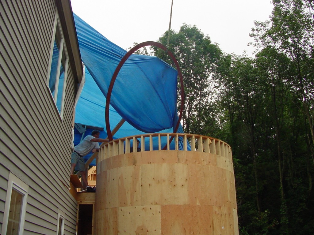 Level 1 Sheathed showing Installation of 1/2" Steel Compression Ring with Crane